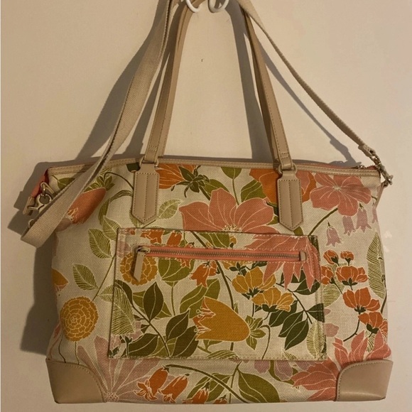 Spartina 449 Tech Tote Honey Horn Handbag Shoulder Strap Padded Vinyl Interior - Picture 3 of 15